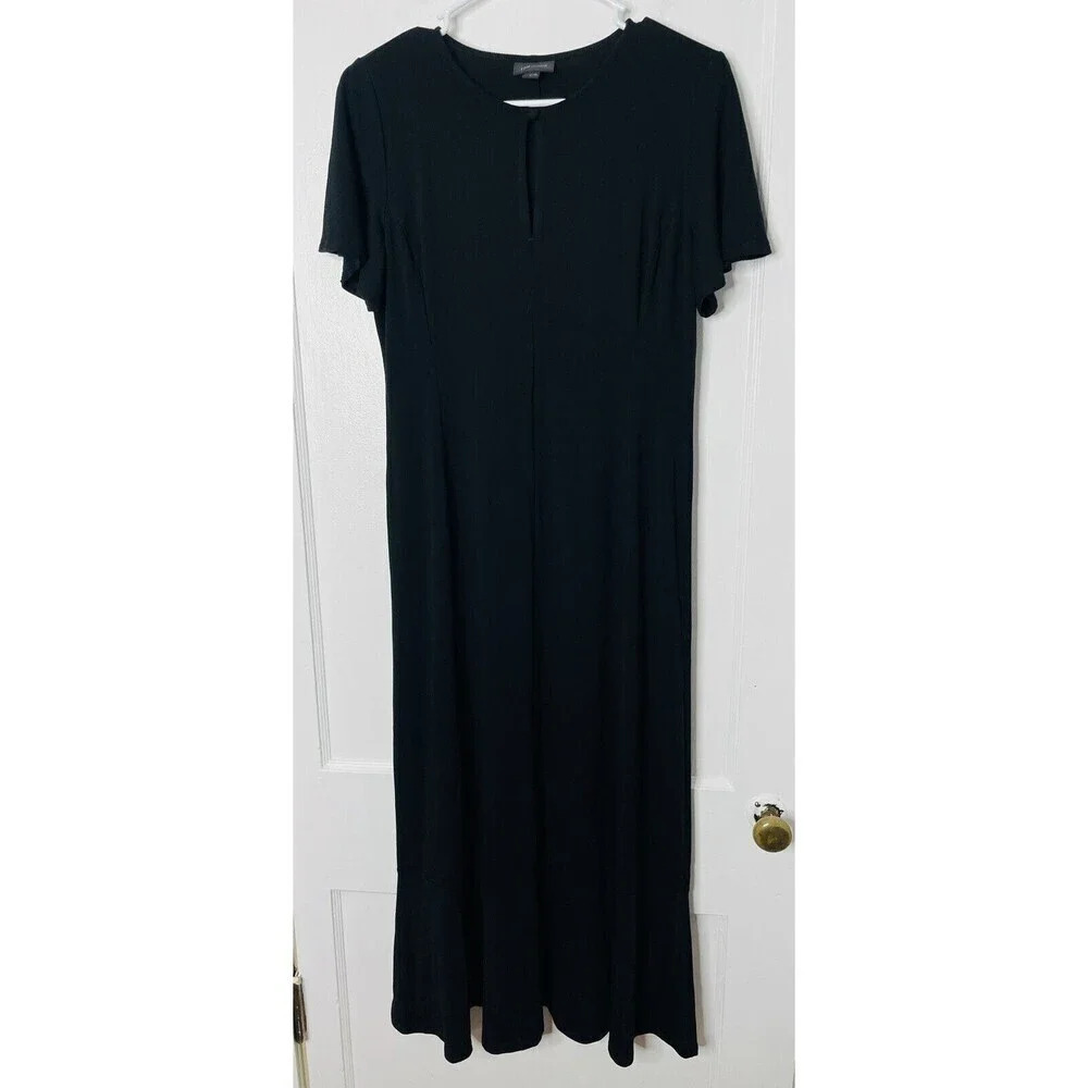 J Jill Wearever Collection Maxi Dress Sz S Black Keyhole Neck Button Stretch